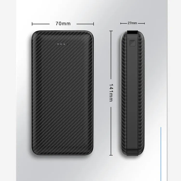 Plastic Shell Portable Power Bank Large Capacity Thin Design with Multi-USB Output Black 139x70x15mm Dual Power Options 10000mAh or 20000mAh High-Capacity Charger