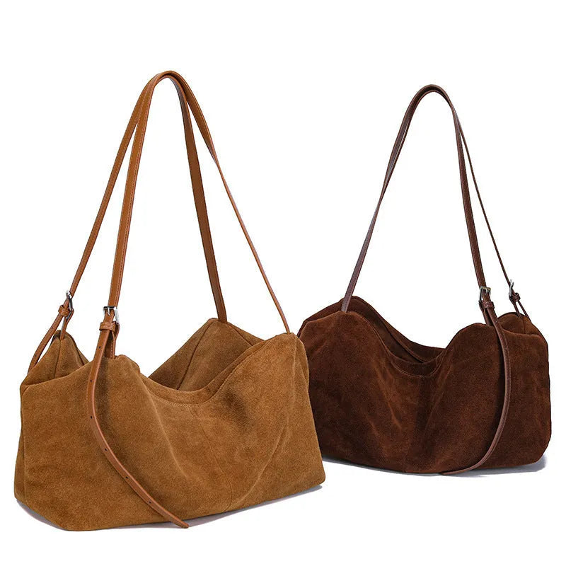 Women's genuine leather large capacity tote bag in caramel with outer sandwich pocket, matte finish