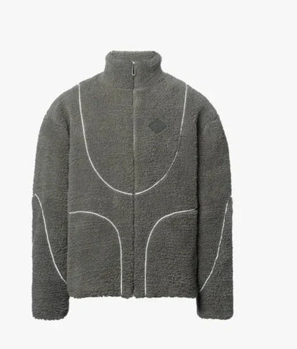 Men's hooded fleece jacket in a stylish patchwork design, available in various colors and sizes