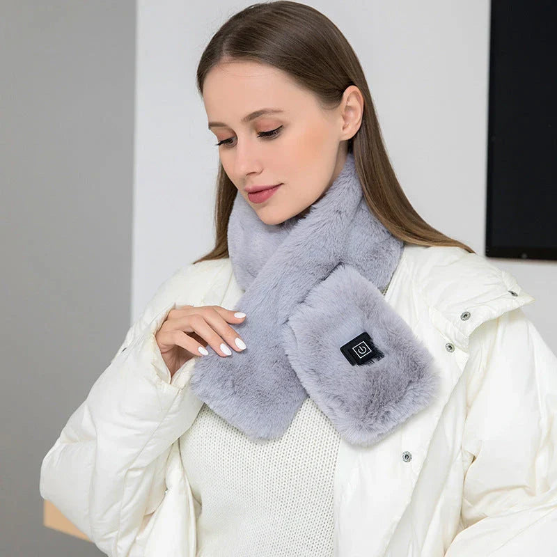 Cozy USB-powered heated neck scarf with three temperature control settings for comfortable warmth in cold weather