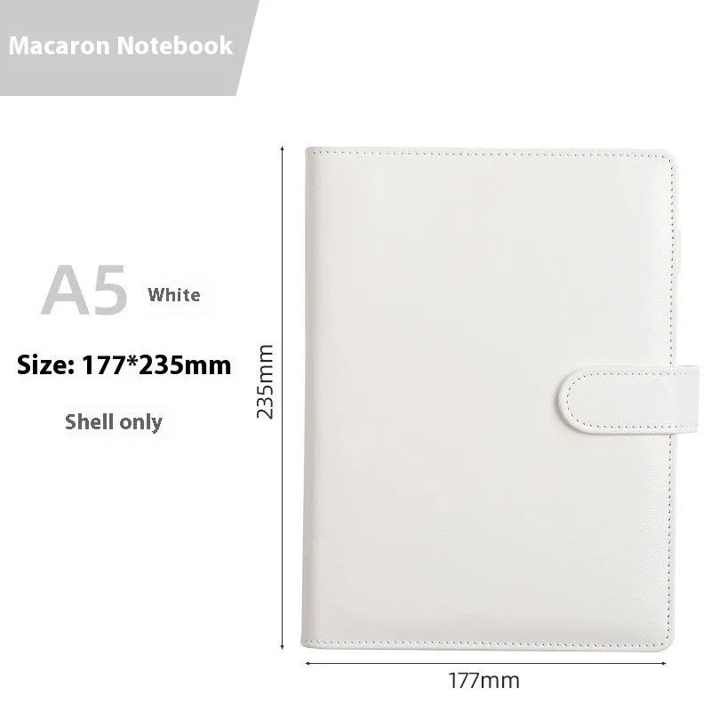 A5 PU leather loose-leaf binder zipper shell notebook cover in solid colour with closed zipper