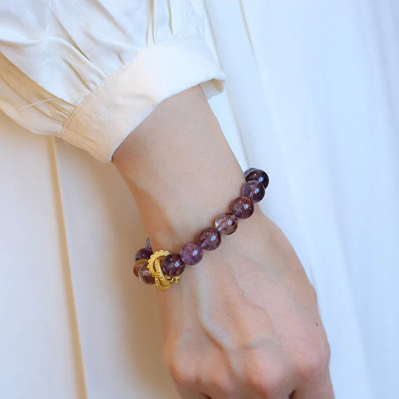 Purple ghost jade crystal bracelet with nine purple charm and animal zodiac modelling
