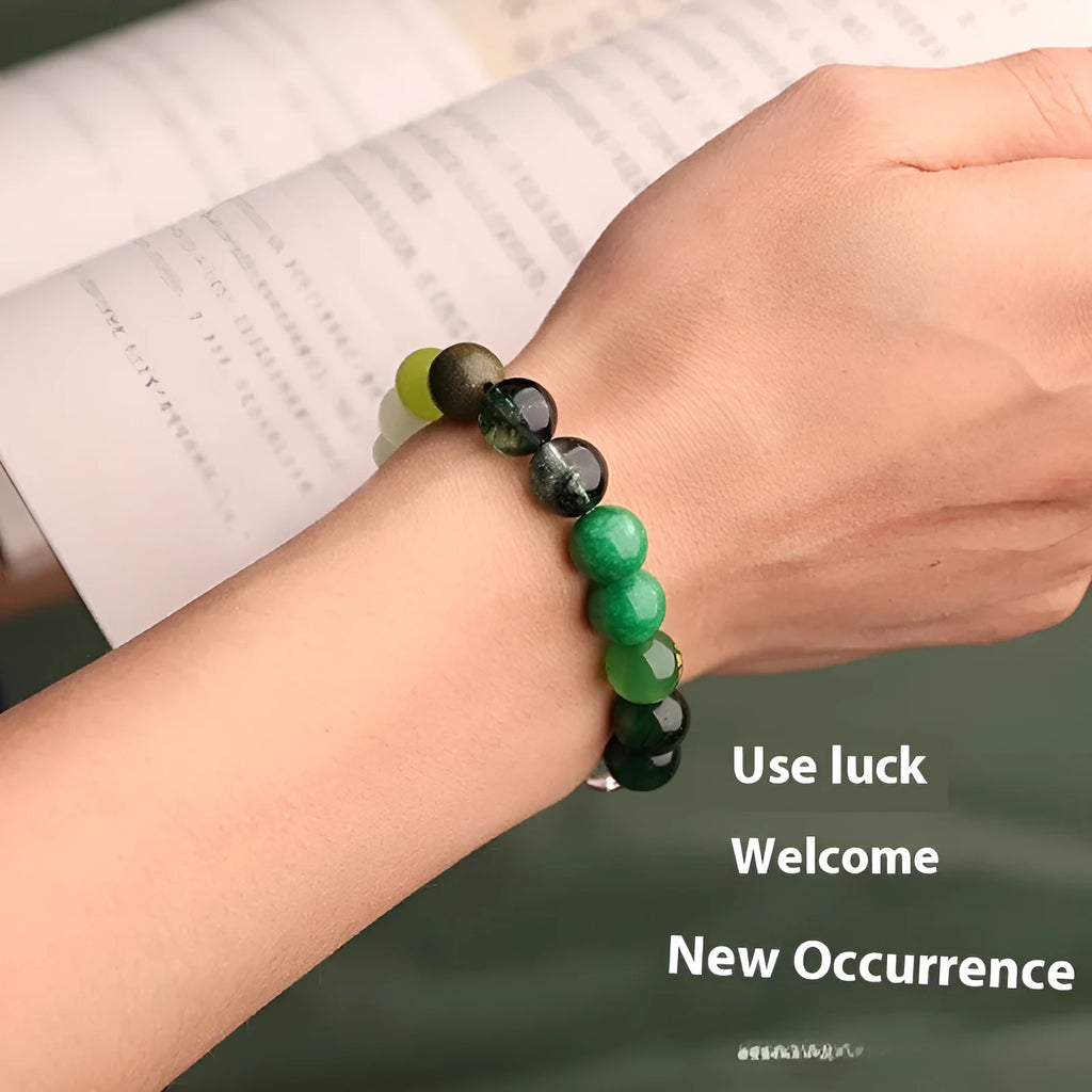 Natural crystal agate bracelet with auspicious symbols in five elemental colours