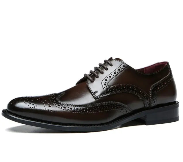 Men's black two-layer cowhide leather business casual shoes with rubber sole and leather toe cap