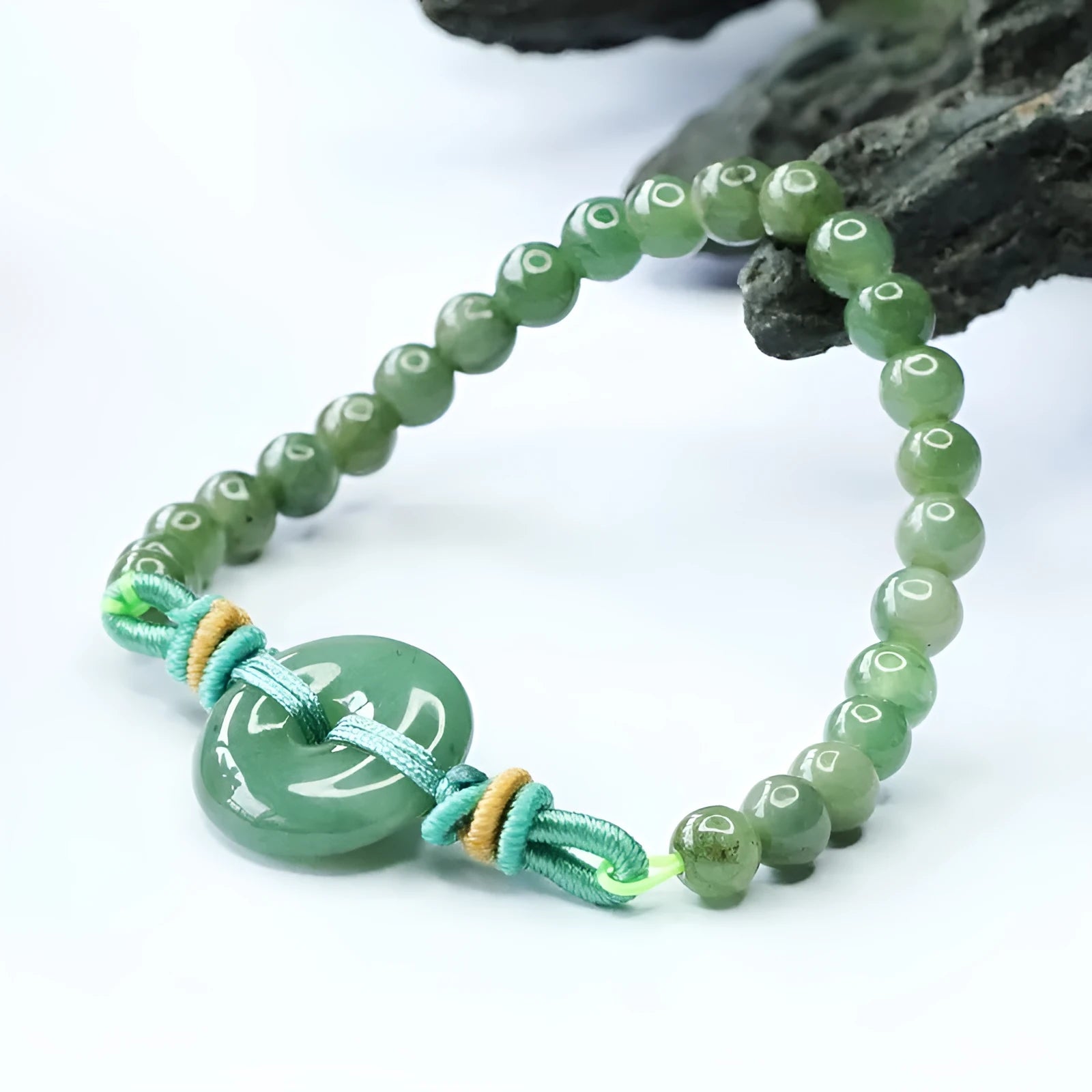 Oil green emerald jade bracelet with safety buckle and 6mm star beads