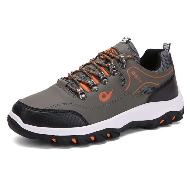 Men's outdoor hiking shoes in black with non-slip rubber outsole and lace-up closure