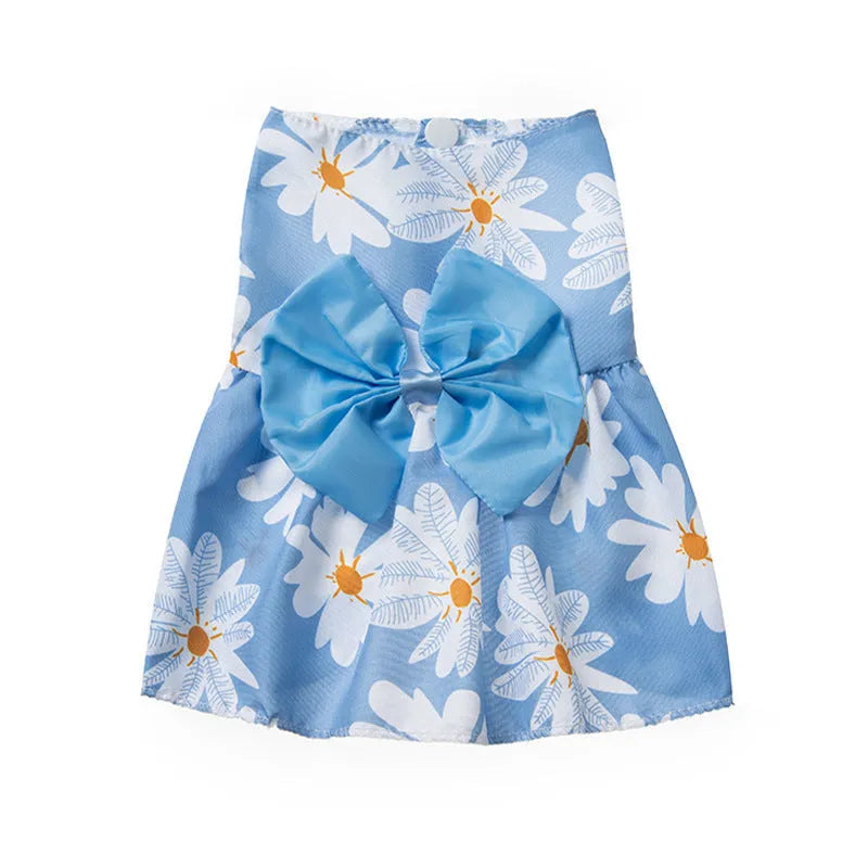 Ultra-thin polyester pet dress with floral butterfly knot design in multiple colour options