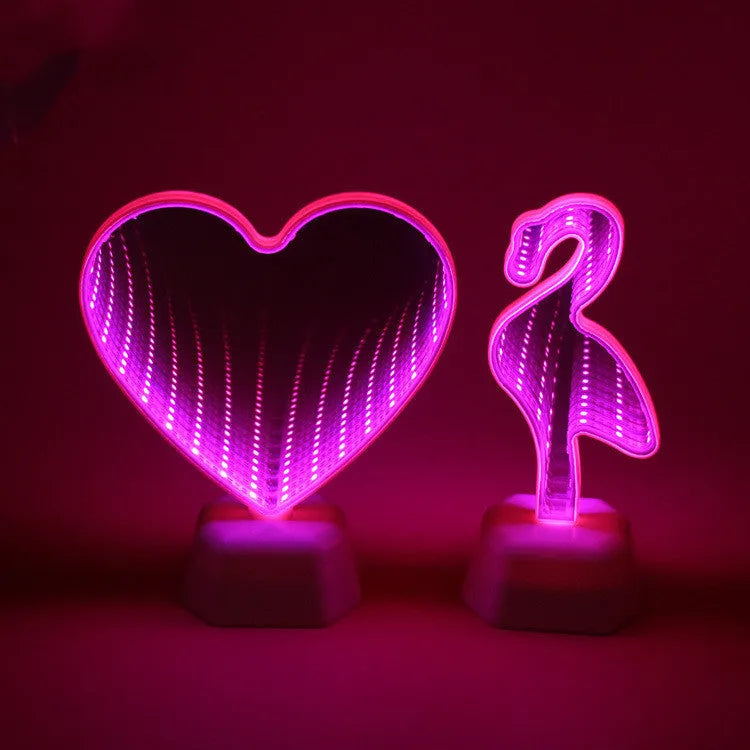 Rose red LED double-sided love tunnel light with plastic base measuring 16cm wide