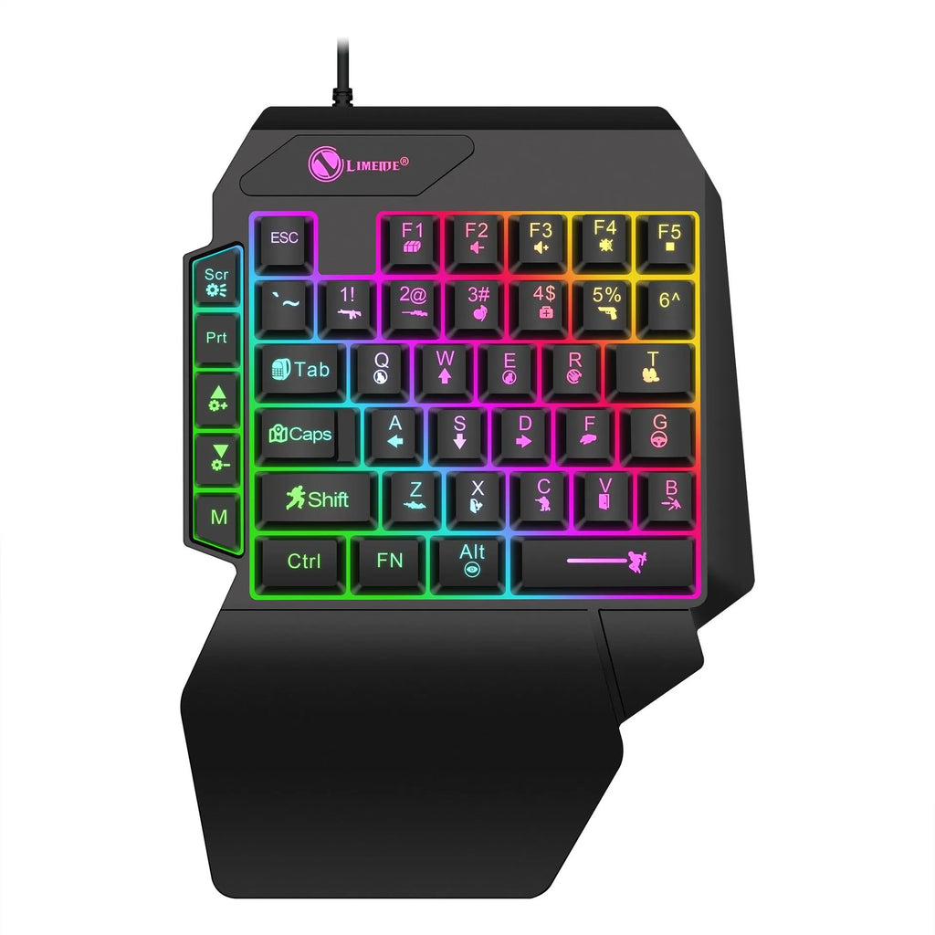 GK103S one-handed luminous gaming mechanical keyboard with mouse converter on a desk.