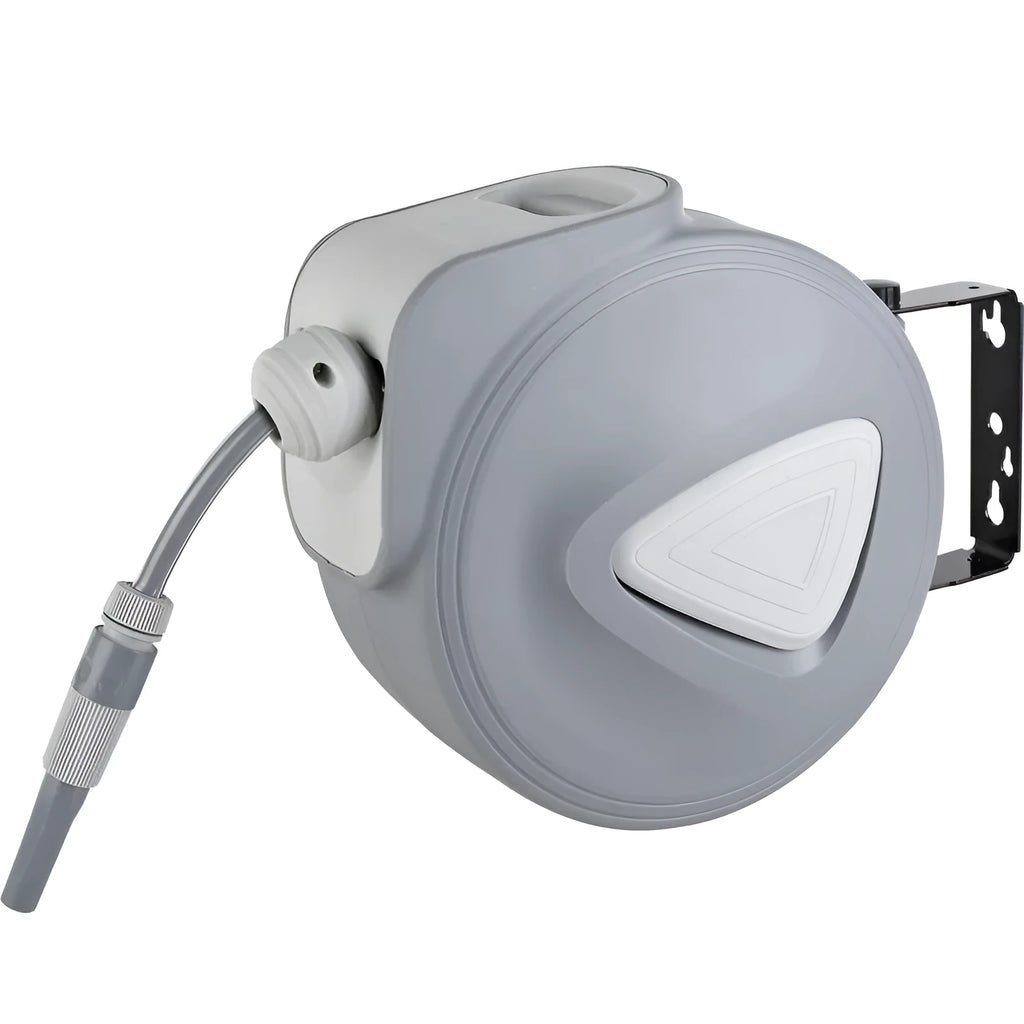 Automatic retractable hose reel with 10-metre PVC pipe for car washing and garden watering applications
