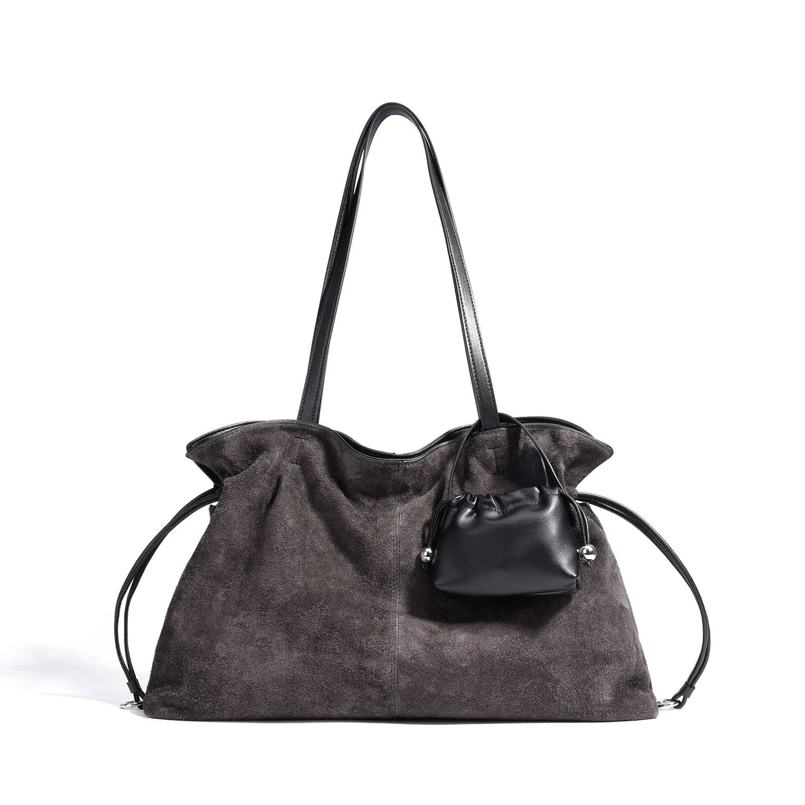 Cortical women's spliced casual crossbody bag in brown genuine suede leather with patchwork detail and crossbody strap