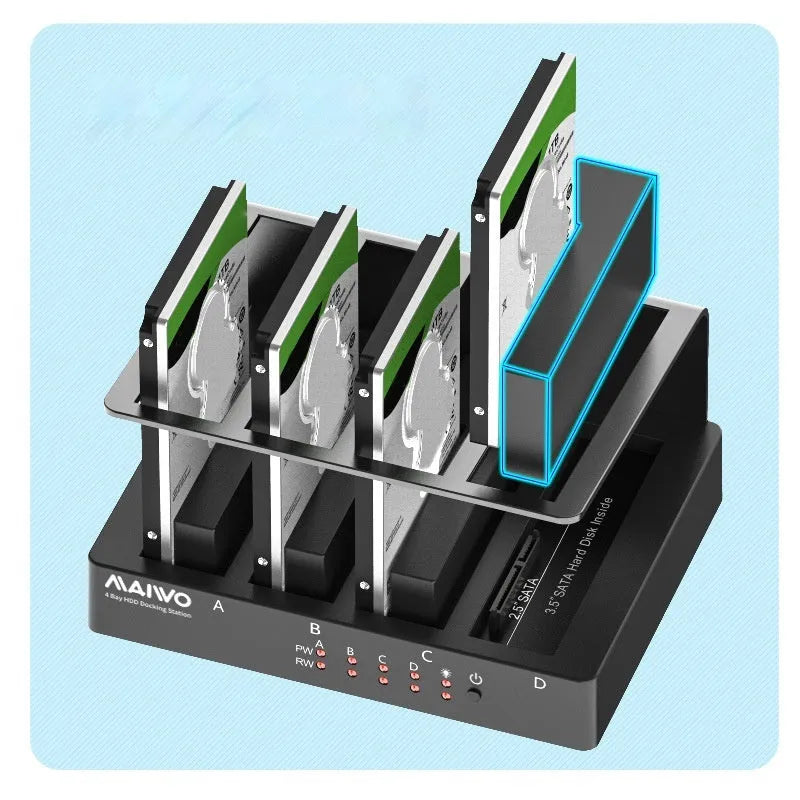Four-bay 2.5-inch hard drive docking station with ABS and metal construction