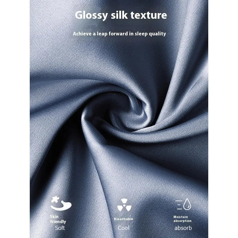 Men's black ice silk three-piece home wear suit showing pyjamas, shorts, and trousers on a hanger.