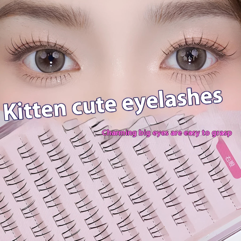 Kitten's Paw false eyelashes showing 12 rows of long, spiky tail lashes on a sheer band.