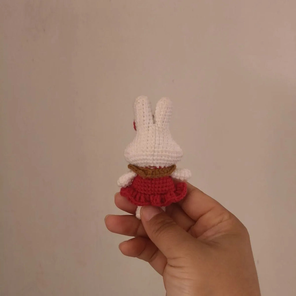 Hand-crocheted cute rabbit key chain in wool with optional key chain pendant