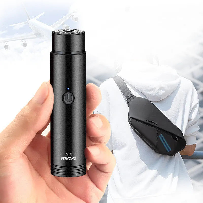 Mini electric shaver portable car rechargeable men's rotary shaver with pop-up trimmer in black