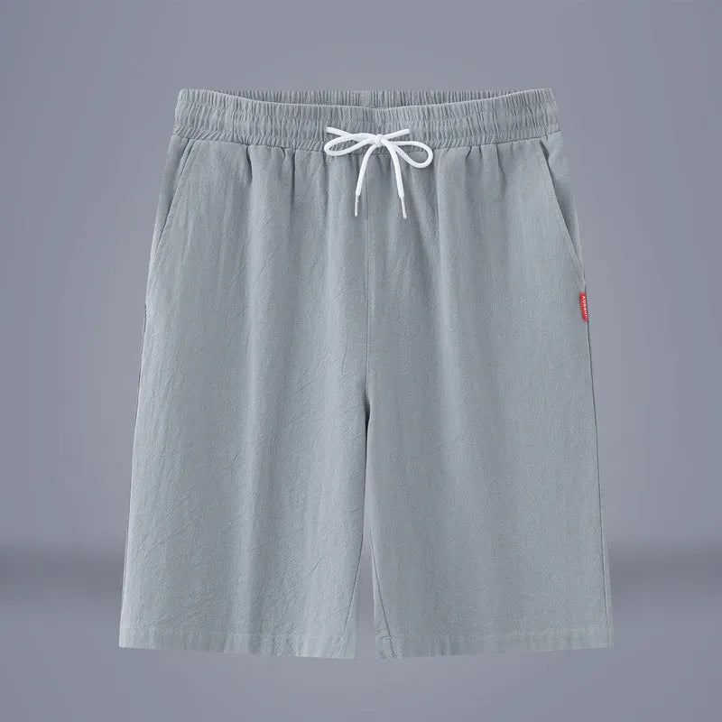 Cotton linen cropped summer pants in Army Green colour with a drawstring waistband.