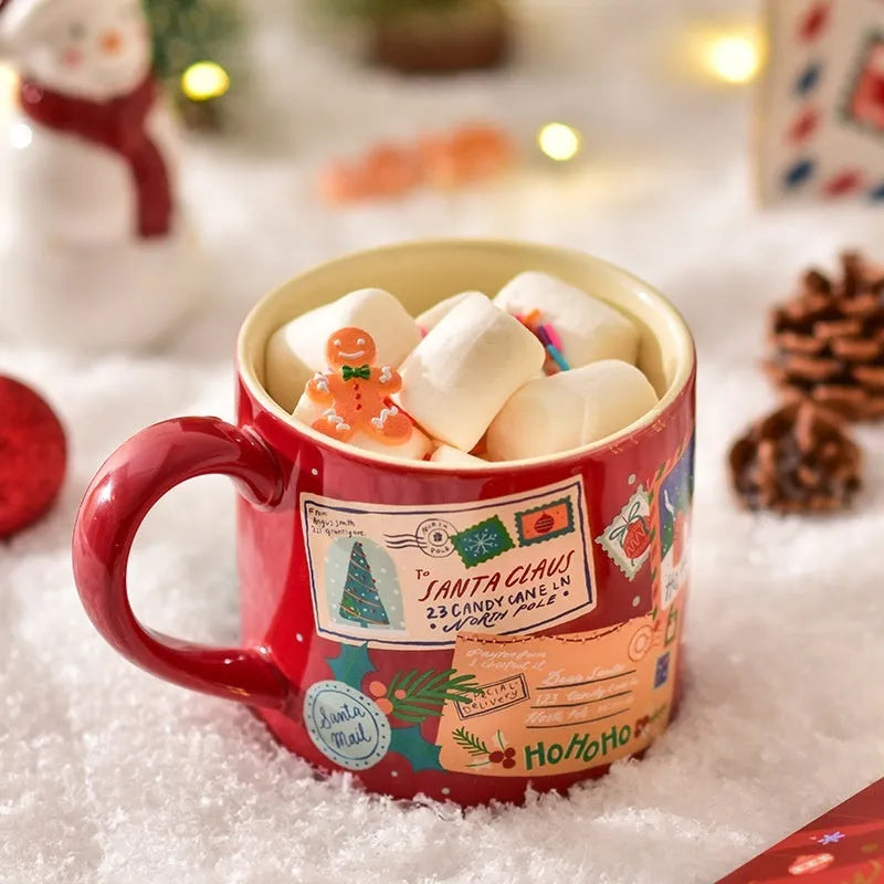 Ceramic winter gift mug with 400ml capacity, cylindrical shape, 9x10cm