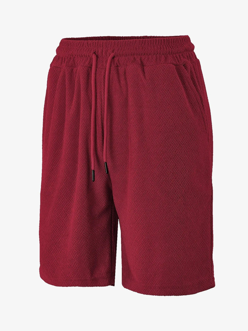 Men's loose fit towel jacquard casual shorts in khaki showing textured fabric and relaxed leg opening for summer