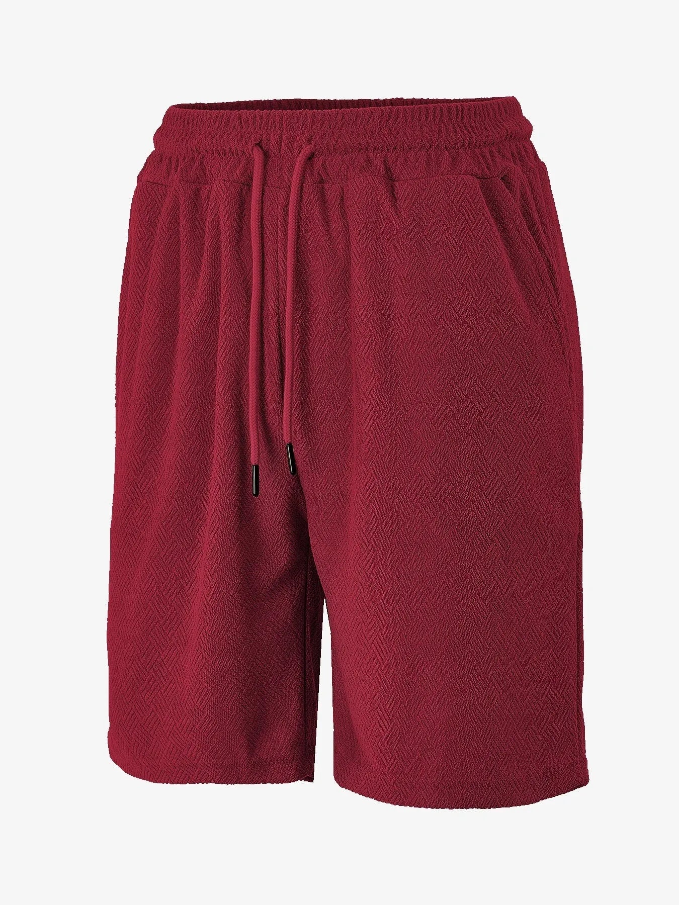 Men's loose fit towel jacquard casual shorts in khaki showing textured fabric and relaxed leg opening for summer