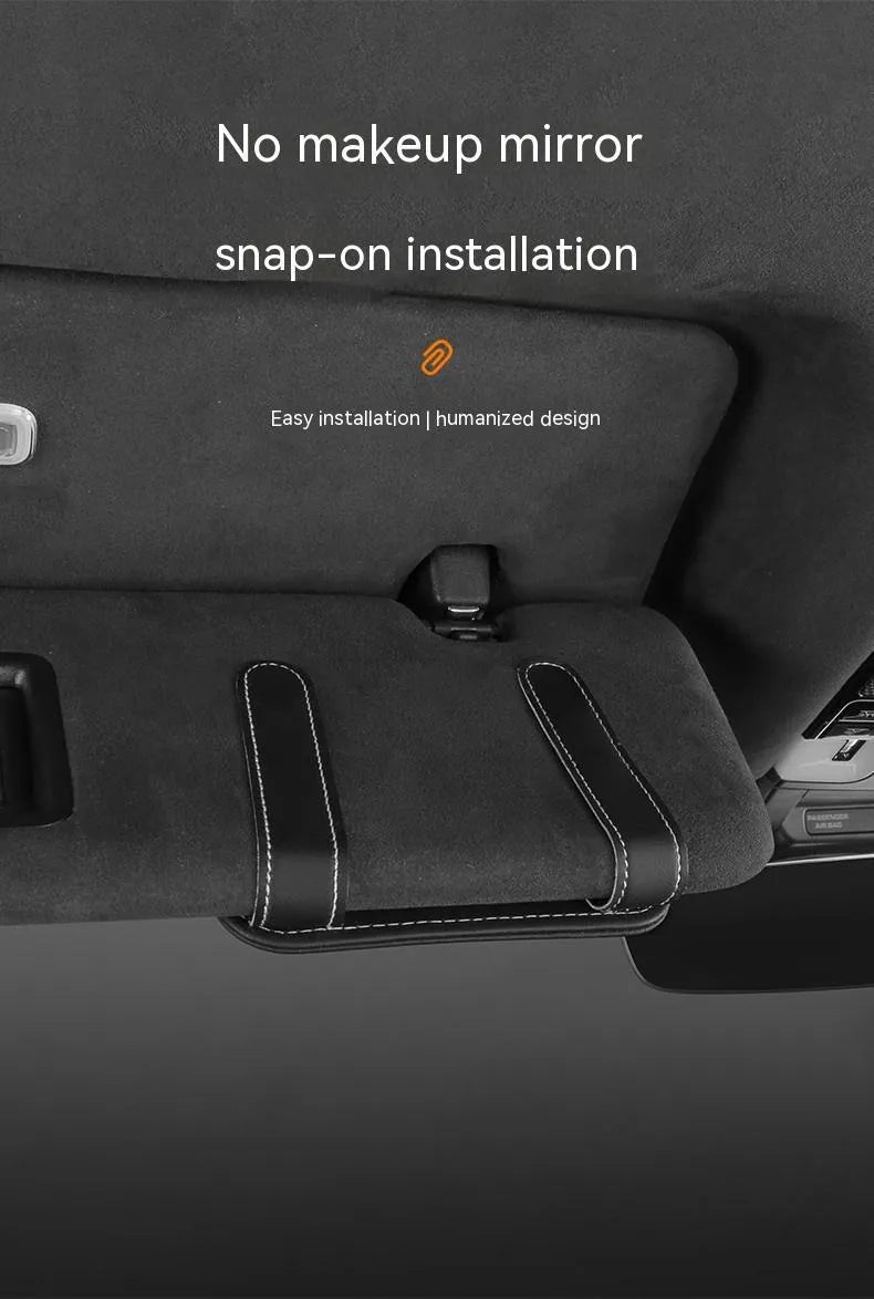 Cowhide leather car sun visor organiser with card slots and glasses clip in beige colour