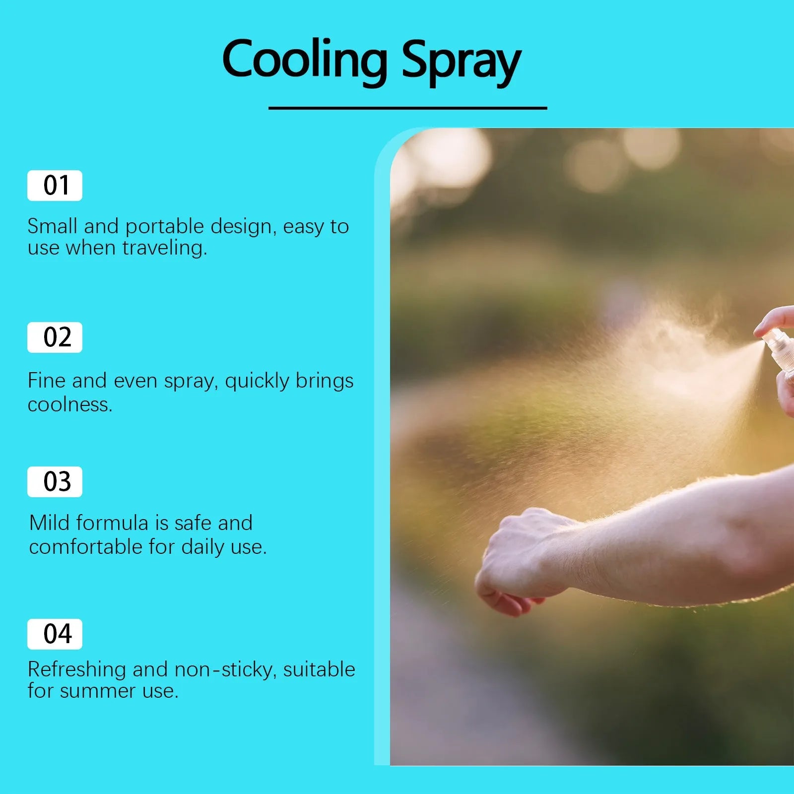 50 ml portable cooling spray bottle with menthol formula for summer refreshment