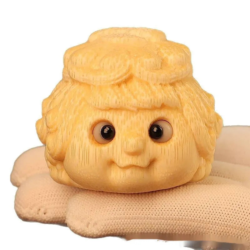 Solid bamboo carving golden princess toad ornament for household decoration