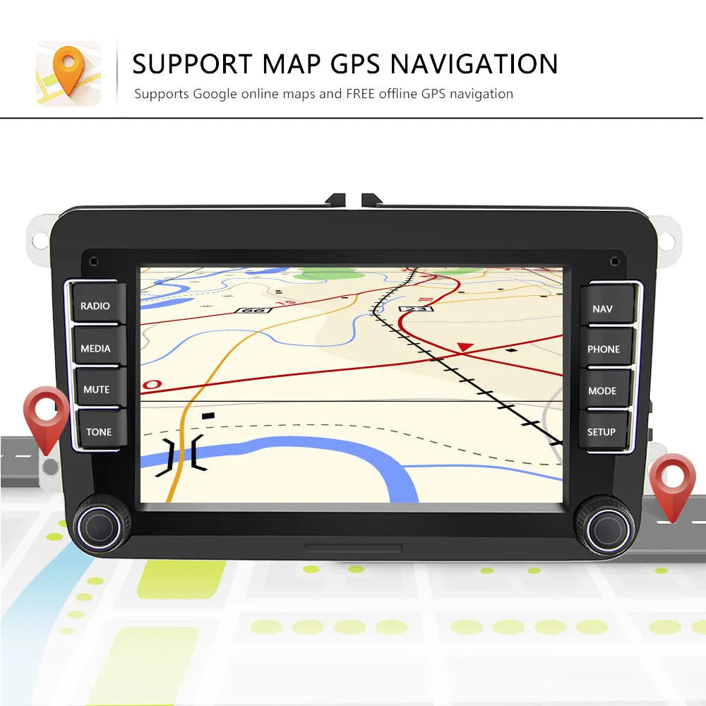 7-inch Android car player for Volkswagen with touchscreen and connectivity ports