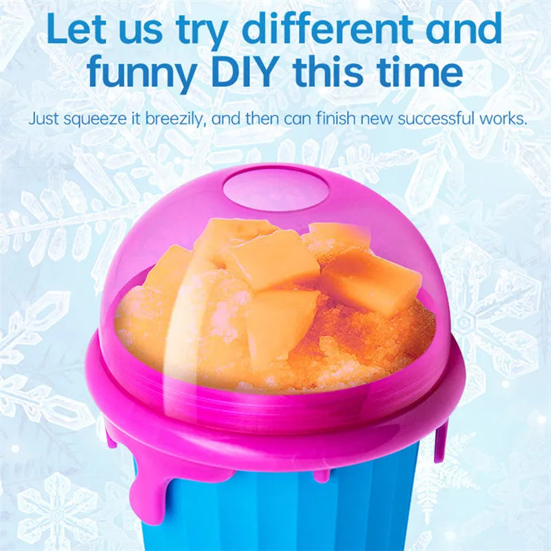Blue 500ml silicone slushy maker cup for homemade smoothies and desserts