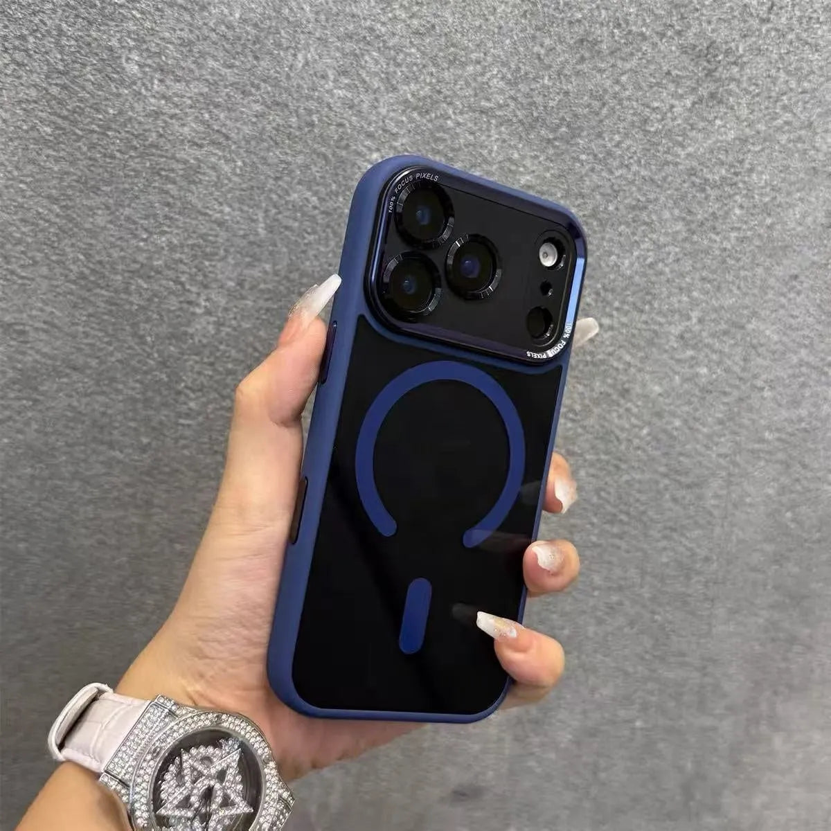 Plastic magnetic suction phone case in black warrior colour compatible with iPhone models