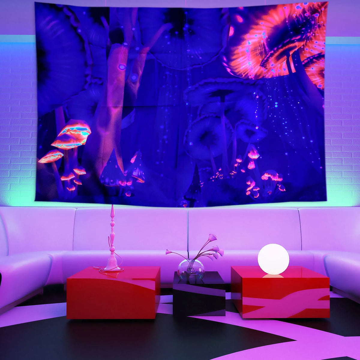 Fluorescent star print polyester tapestry wall cloth for dormitory remodelling, brushed or velvet fabric, picture colour