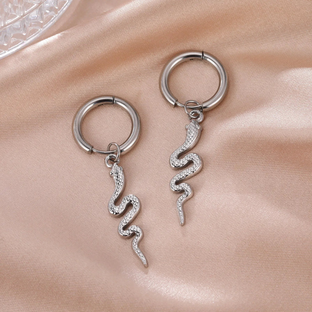 Stainless steel snake earrings with gold electroplating and vintage clip design