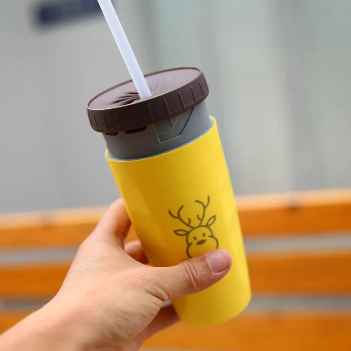 Twist-top silicone seal travel tumbler with double-wall insulation and cartoon patterns