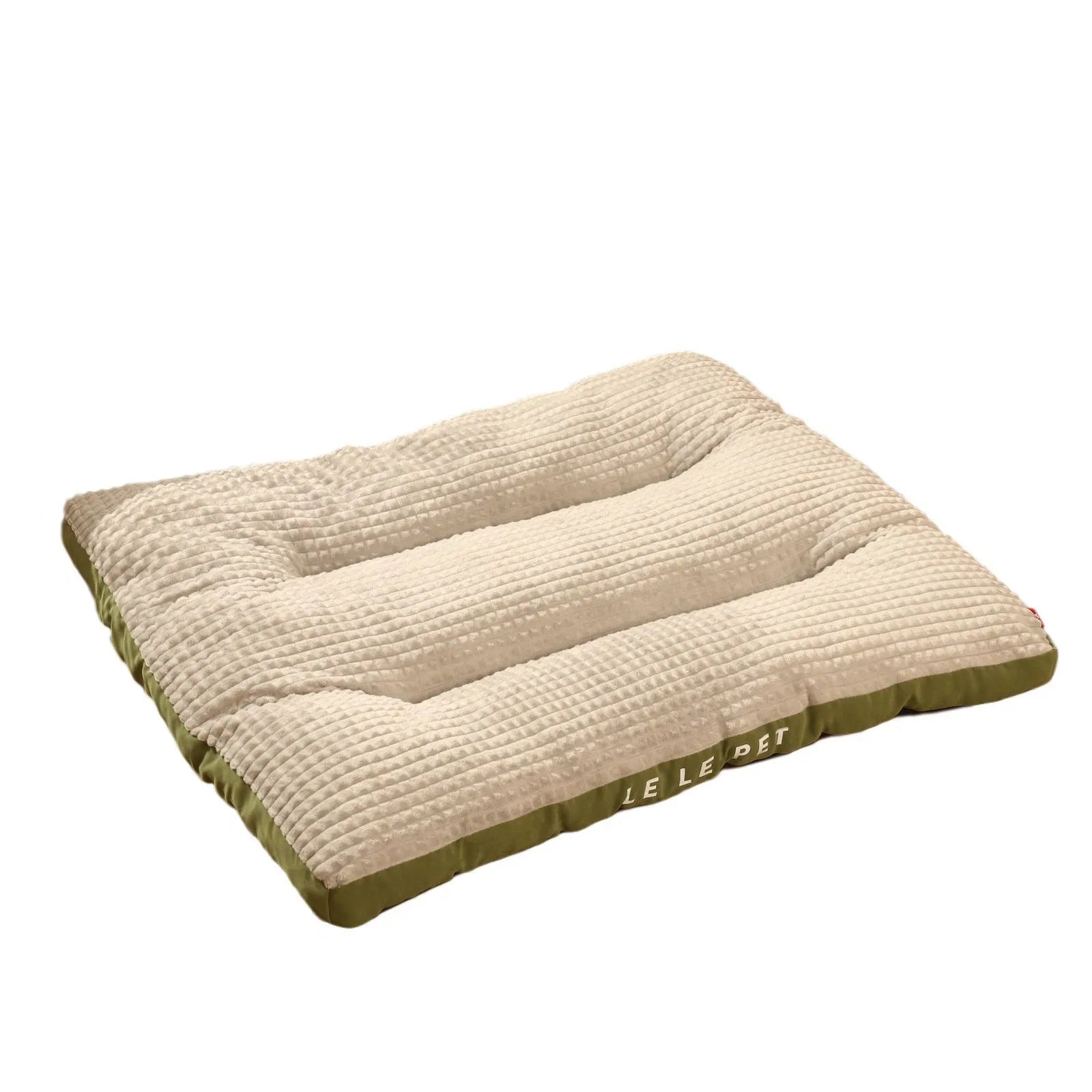 Coffee coloured dog bed with a removable soft fleece blanket, shown in a medium size.