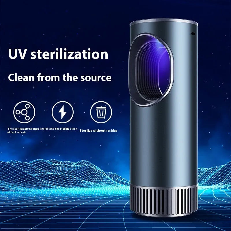 Black compact car air purifier with USB cable for formaldehyde removal and anion generation.