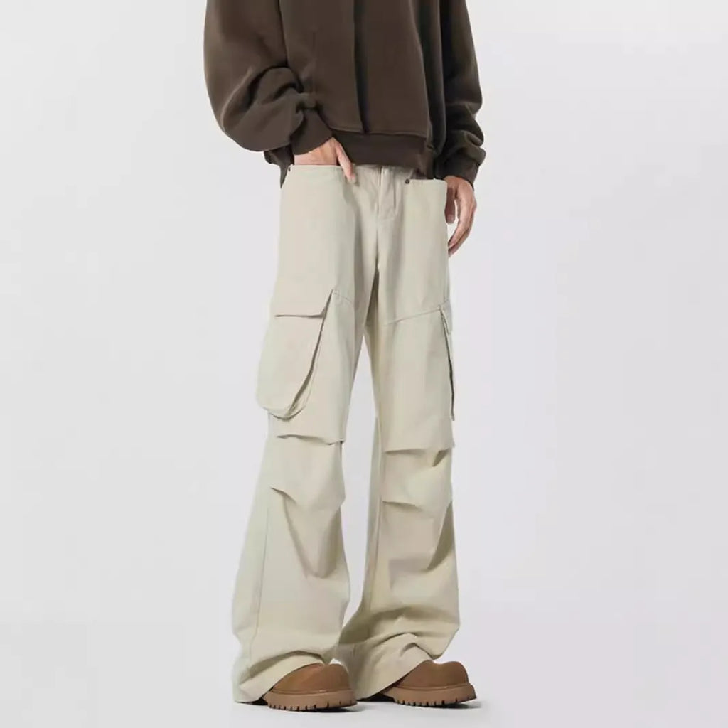 Men's retro straight leg trousers in black with high waist design and cardigan button fly