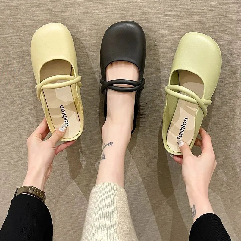 Women's plastic flip flop sandals with baotou toe design in black, beige, or green