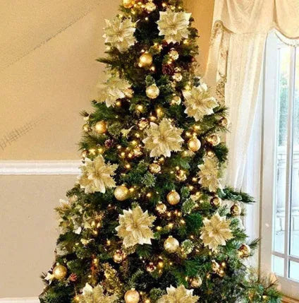 14cm gold artificial Christmas flower with double-layer blossom on white background