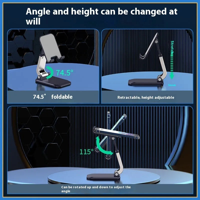 Universal folding aluminium phone desktop stand with weighted base in four colour options