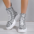 Leopard print suede women's platform boots with front tie and mid heel in brown leopard colour