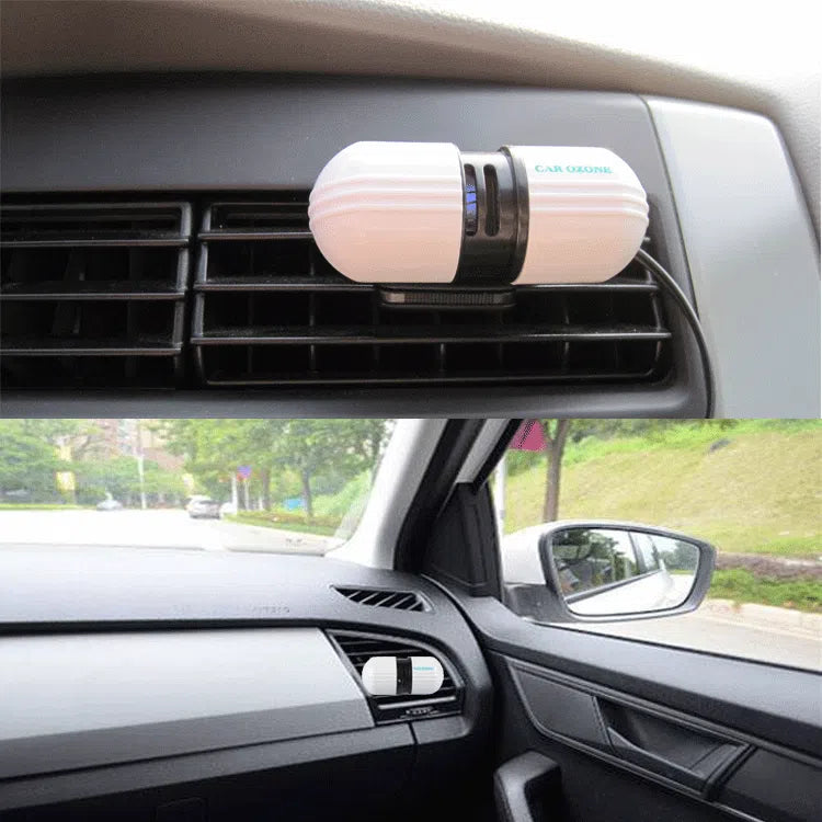 White compact car air purifier deodorizer 75x30x26mm portable 12V for various cars