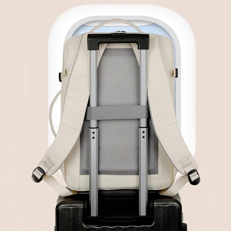 Large waterproof Oxford cloth backpack in a choice of colours, shown with multiple zippered pockets and a 15.6-inch laptop.