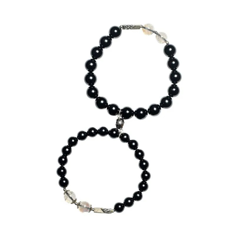 Obsidian Buddha beads couple bracelet DIY kit showing 8mm and 10mm beads with national style design