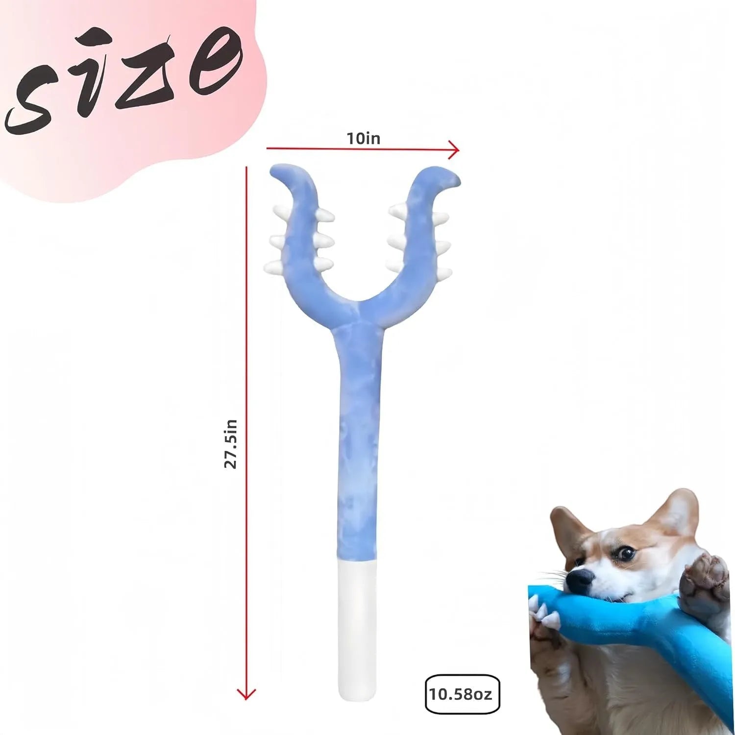 Blue plush cat wand toy extended to 70cm length with foam-filled front section