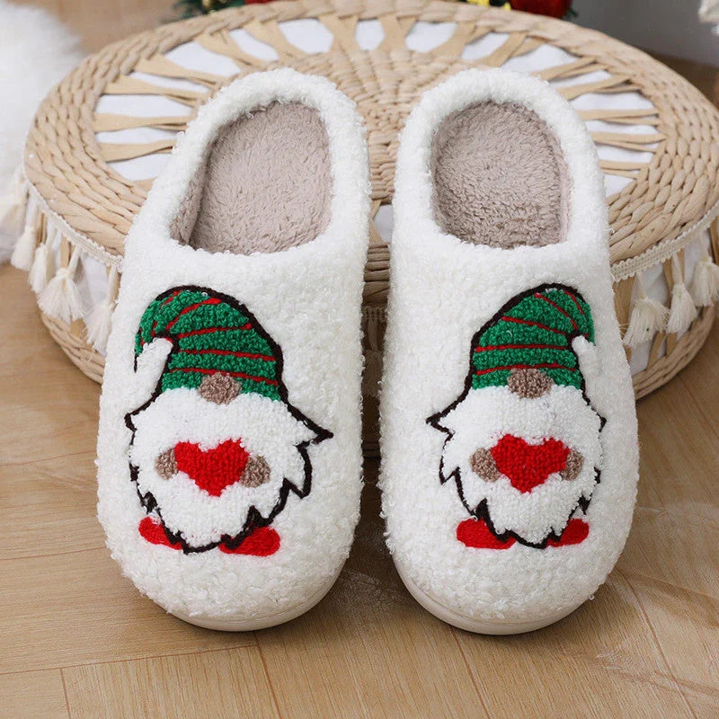 Cozy Santa Claus-themed plush home slippers with soft, warm, and slip-resistant features for men and women