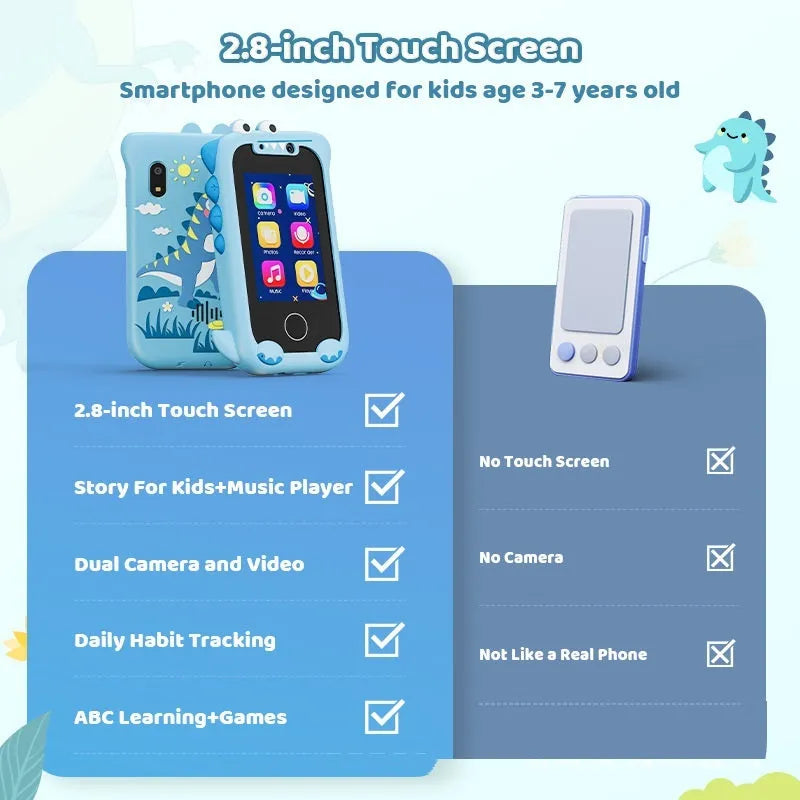 Blue silicone case educational touch camera for children with photo, video, and game functions