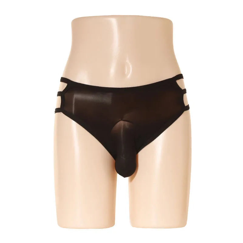 Men's semi-transparent nylon elephant nose shorts in multiple colours on a white background