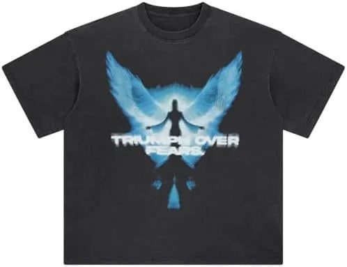 Men's black cotton t-shirt with cartoon digital printing, loose street style with short sleeves