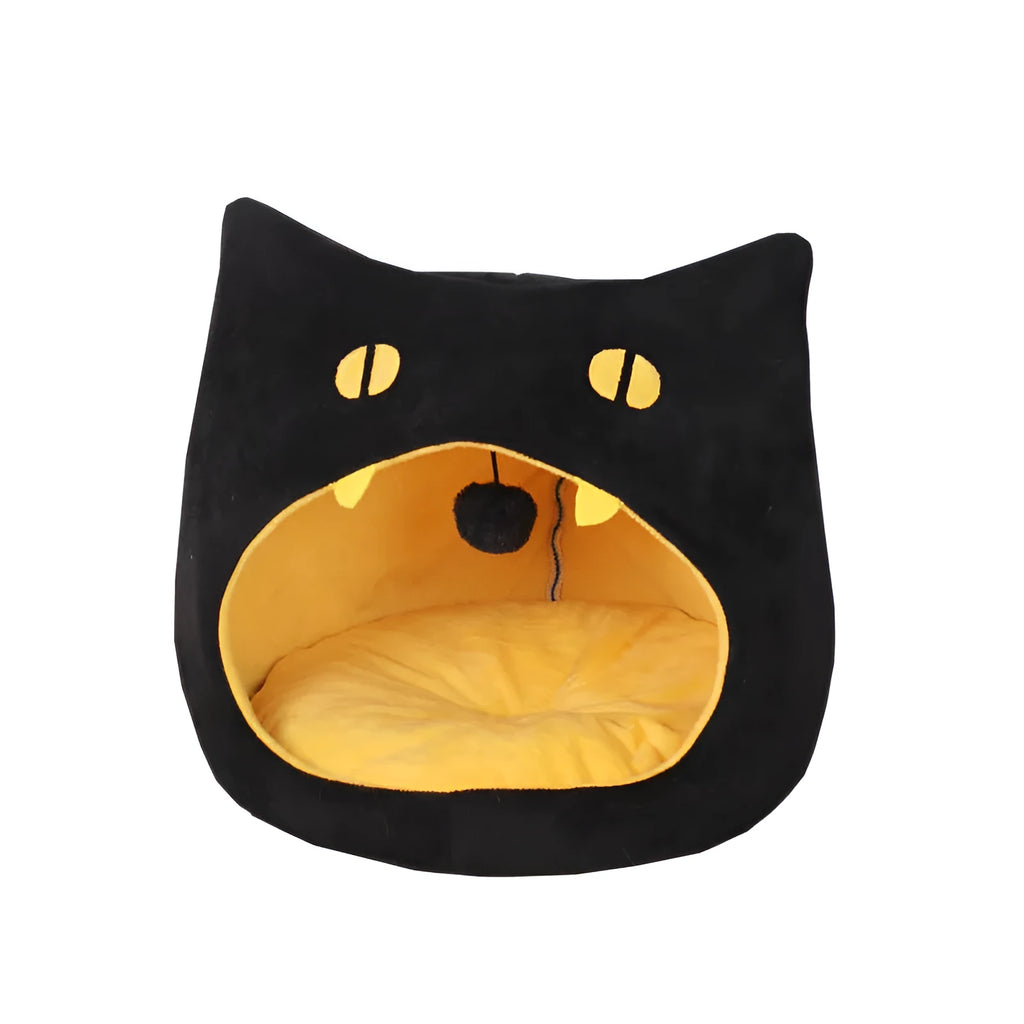 Soft plush covered cat-shaped pet bed with anti-slip bottom in multiple colour options