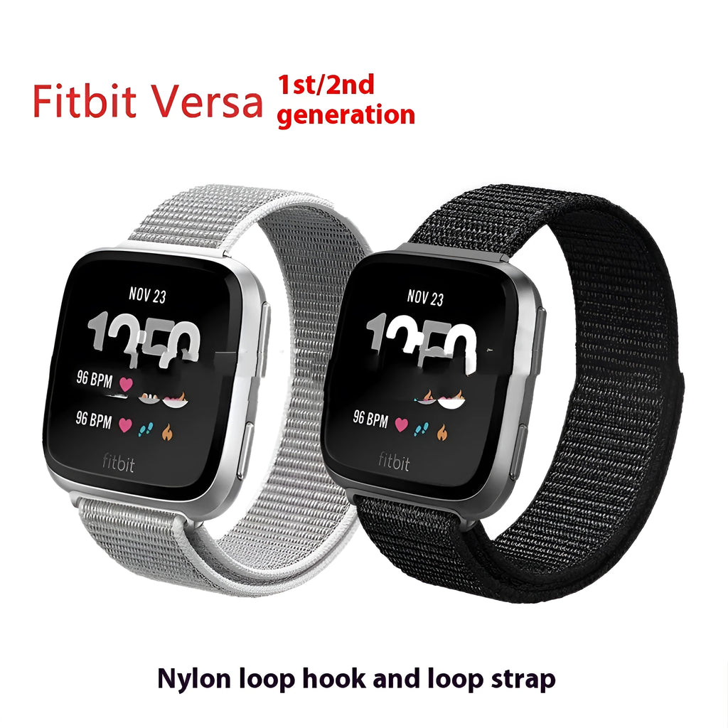 Nylon loopback strap for Fitbit Versa with Velcro closure, reflective black colour